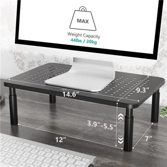 Adjustable Laptop Stand Riser, Desk Monitor Stand Underneath Storage, Black - Picture 3 of 7